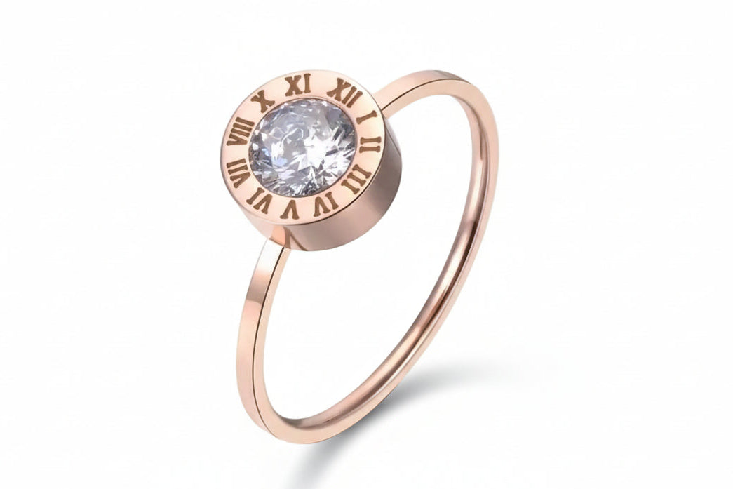 Anillo de acero inoxidable Chapado en Oro Rosa con Números Romanos